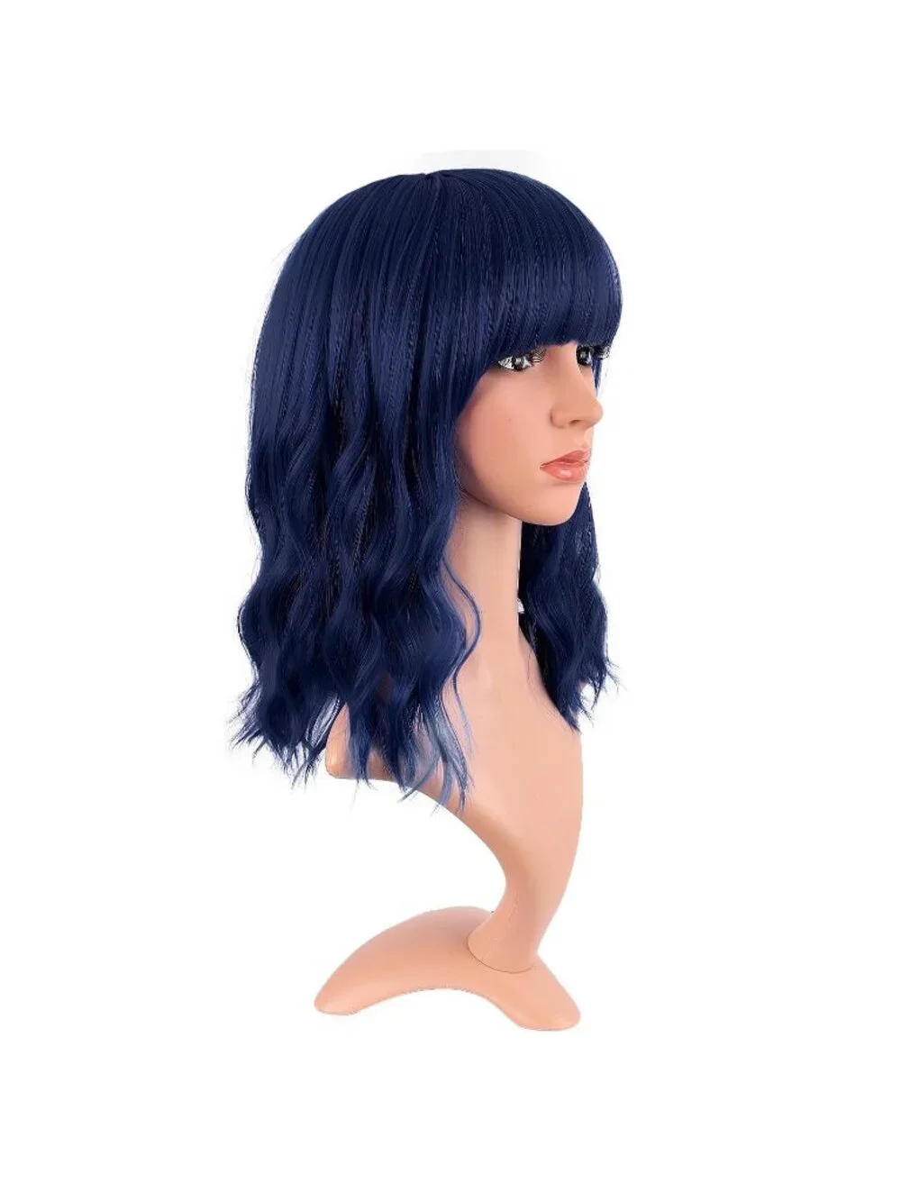 Women Midnight Blue 14 Inch Fresh Bright Synthetic Ordinary Short Wavy Curly Wig